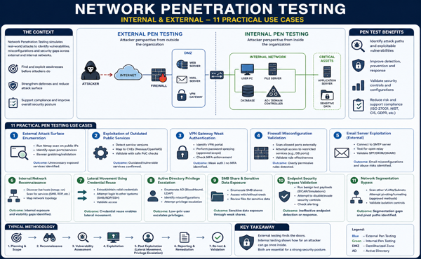 Network Penetration Testing: Internal vs External with Real-World Use Cases